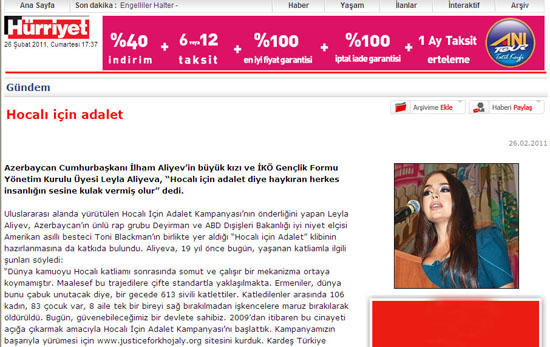 Во влиятельной турецкой газете "Хуррийет" опубликовано интервью вице-президента Фонда Гейдара Алиева Лейлы ханум Алиевой